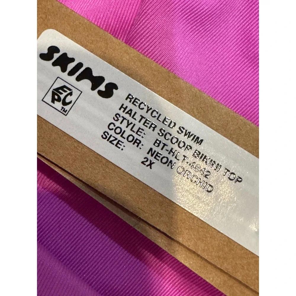 SKIMS Recycled Swim Halter Scoop Bikini Top Neon Orchid Pink‎ 2X NEW